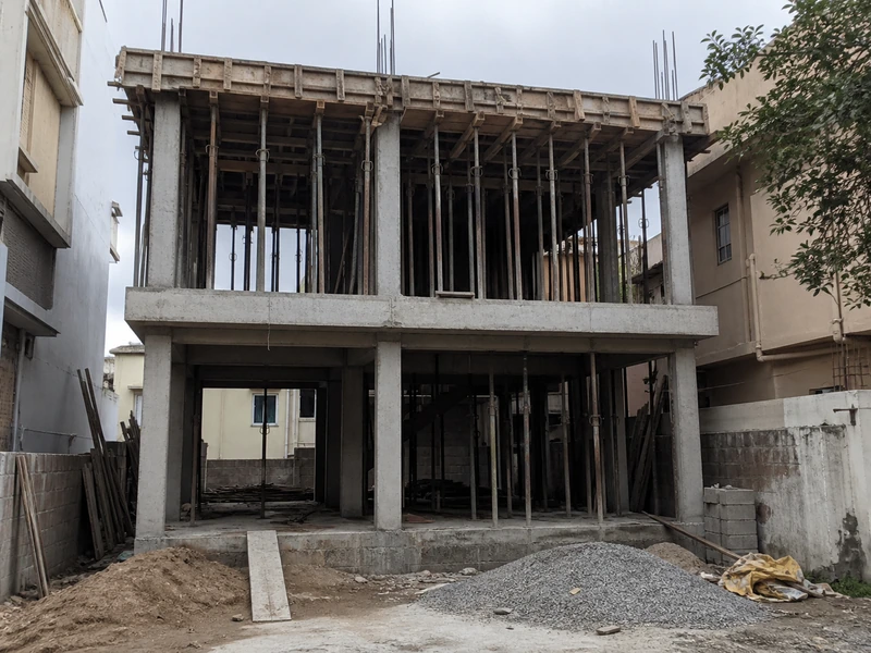 Photorealistic reinforced concrete frame construction evidence